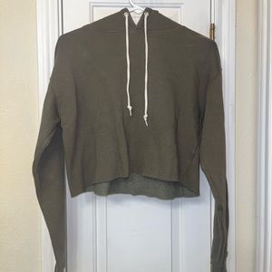 army green cropped hooded sweatshirt